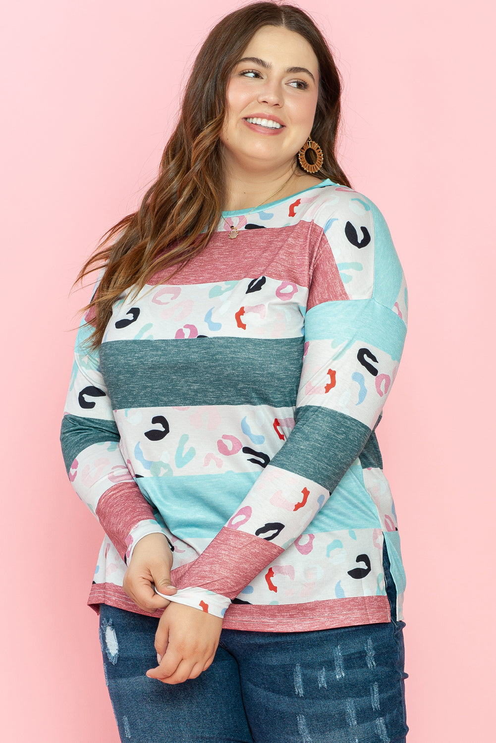Women's Plus Size Color-Block Pullover Top