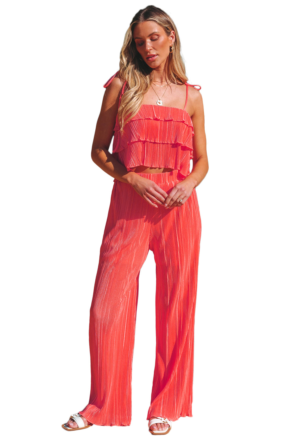 Women's Camisole Pleat-Detail Wide-Leg Pants Set