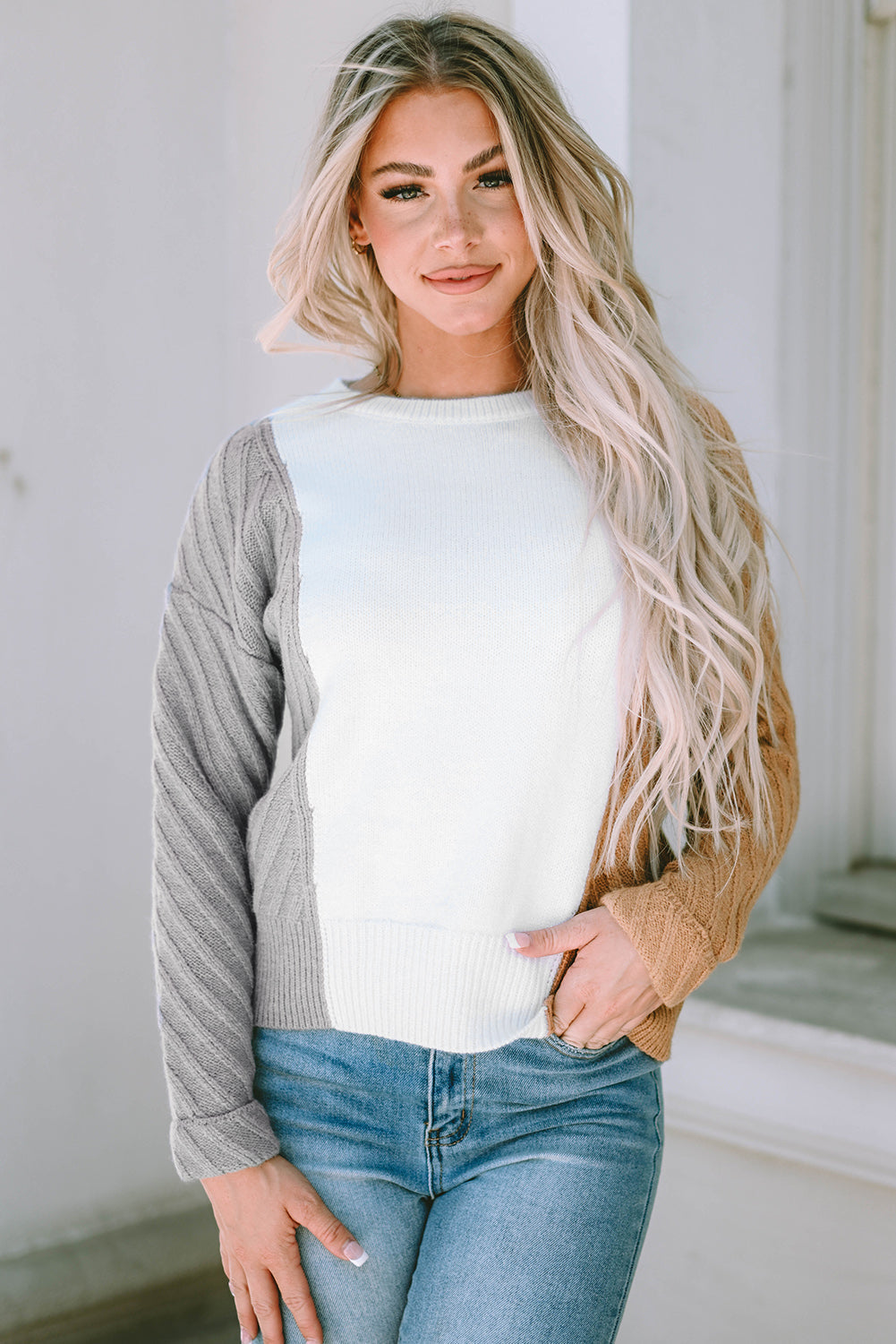 Women's Sweater with Textured Dropped-Shoulder