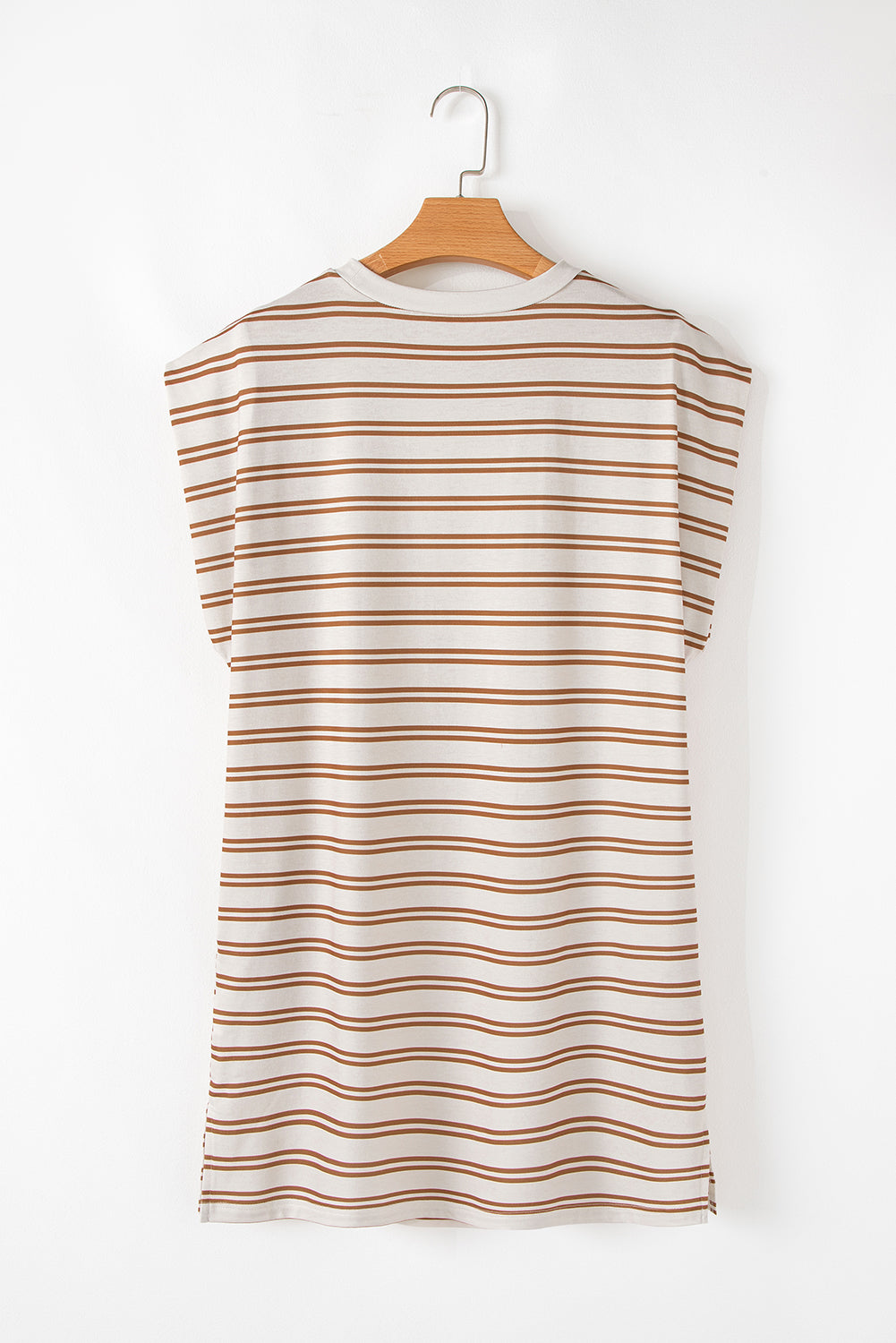 Khaki Stripe Sleeveless Casual T Shirt Dress