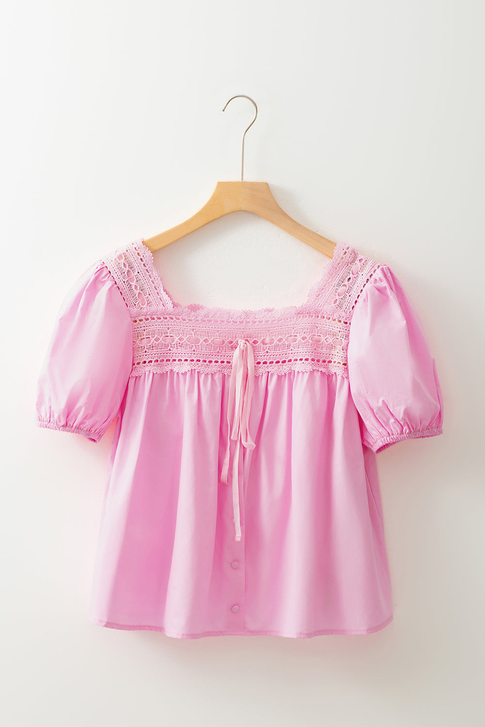 Light Pink Lace Square Neck Patchwork Blouse