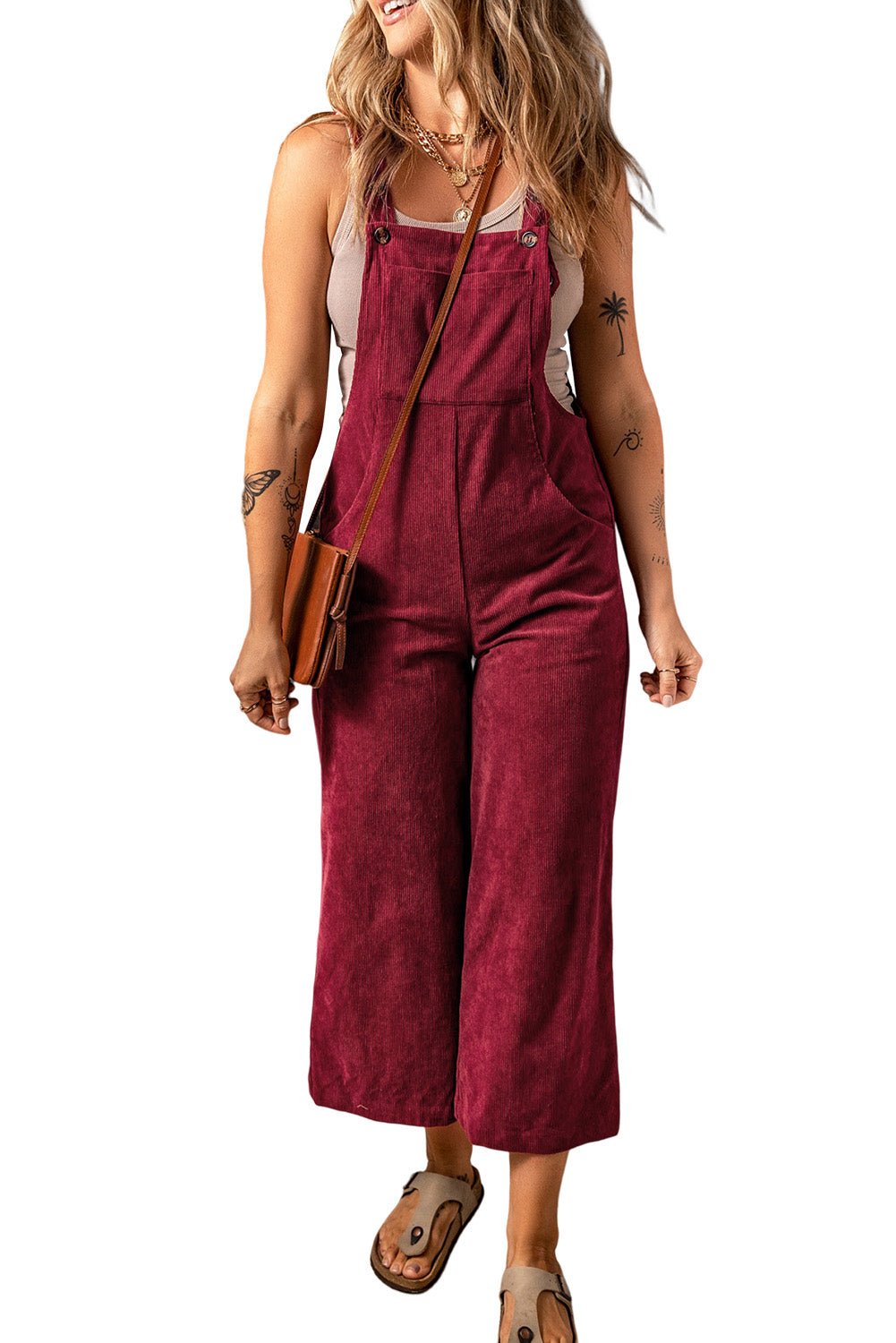 Women's Overalls Featuring Bib Cord Wide-Leg