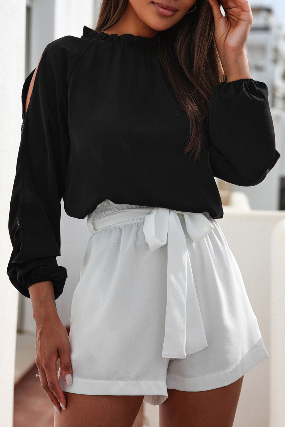 Women's Bishop Sleeve Cold Shoulder Blouse