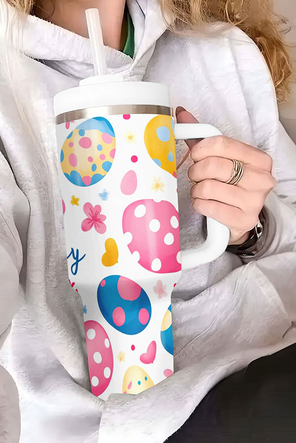 Happy Eggs Easter Bunny Printed Thermal Tumbler
