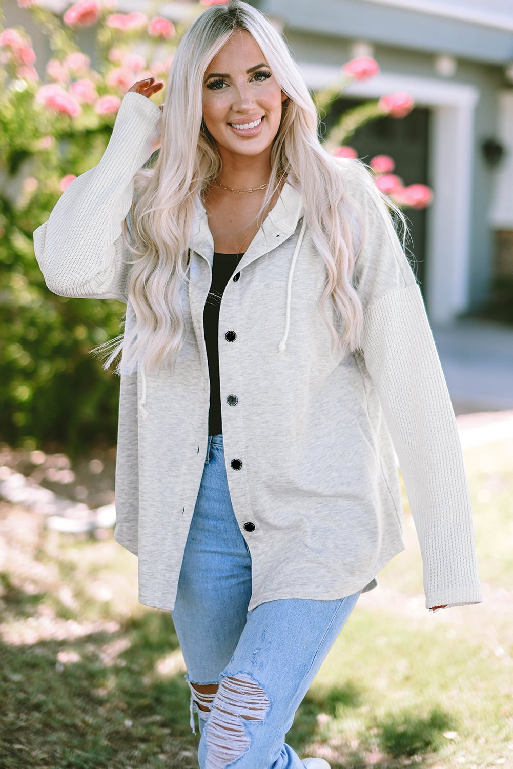 Women's Jacket Featuring Hooded Button Up