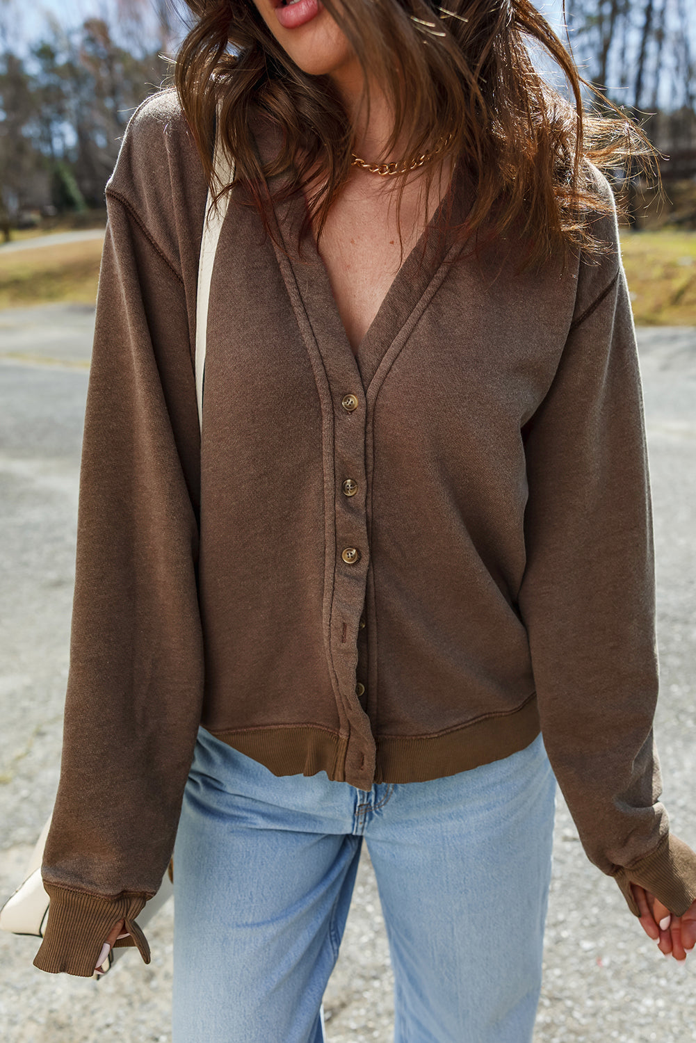 Button Front V-Neck Everyday Cardigan