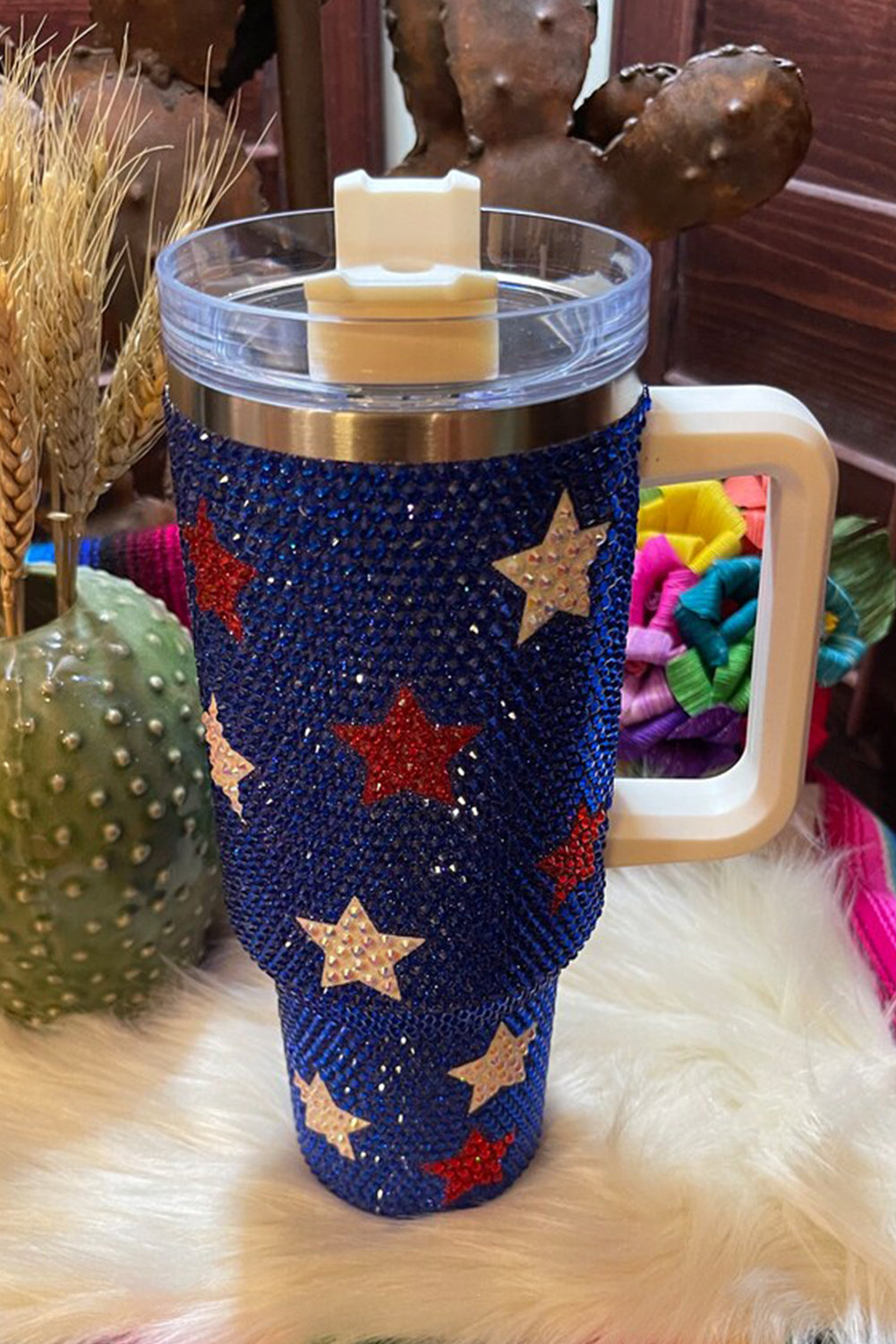 Shape Rhinestone Star Rhinestone Handle Large Vacuum Cup 40oz