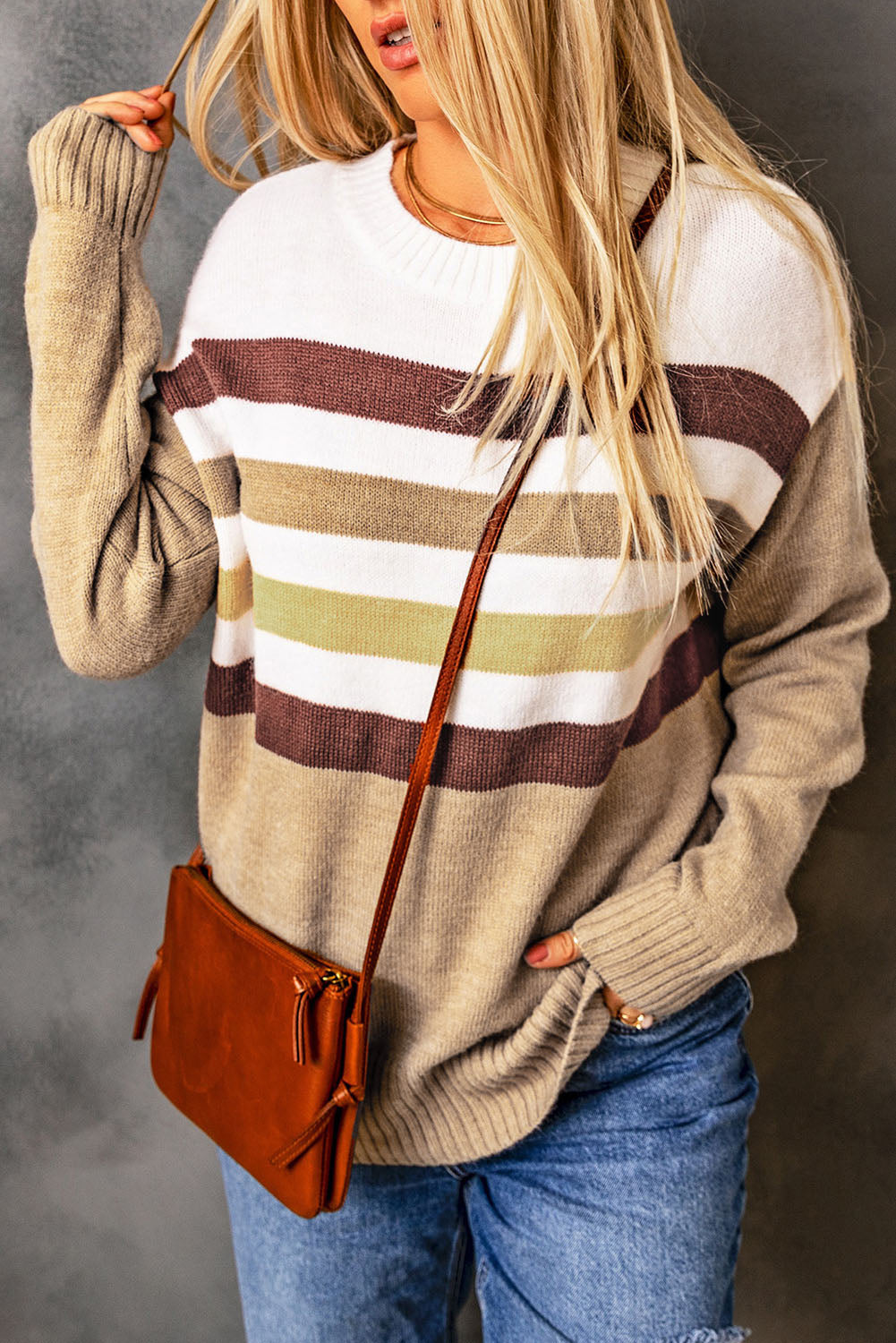 Women's Sweater Featuring Striped Long-Sleeve