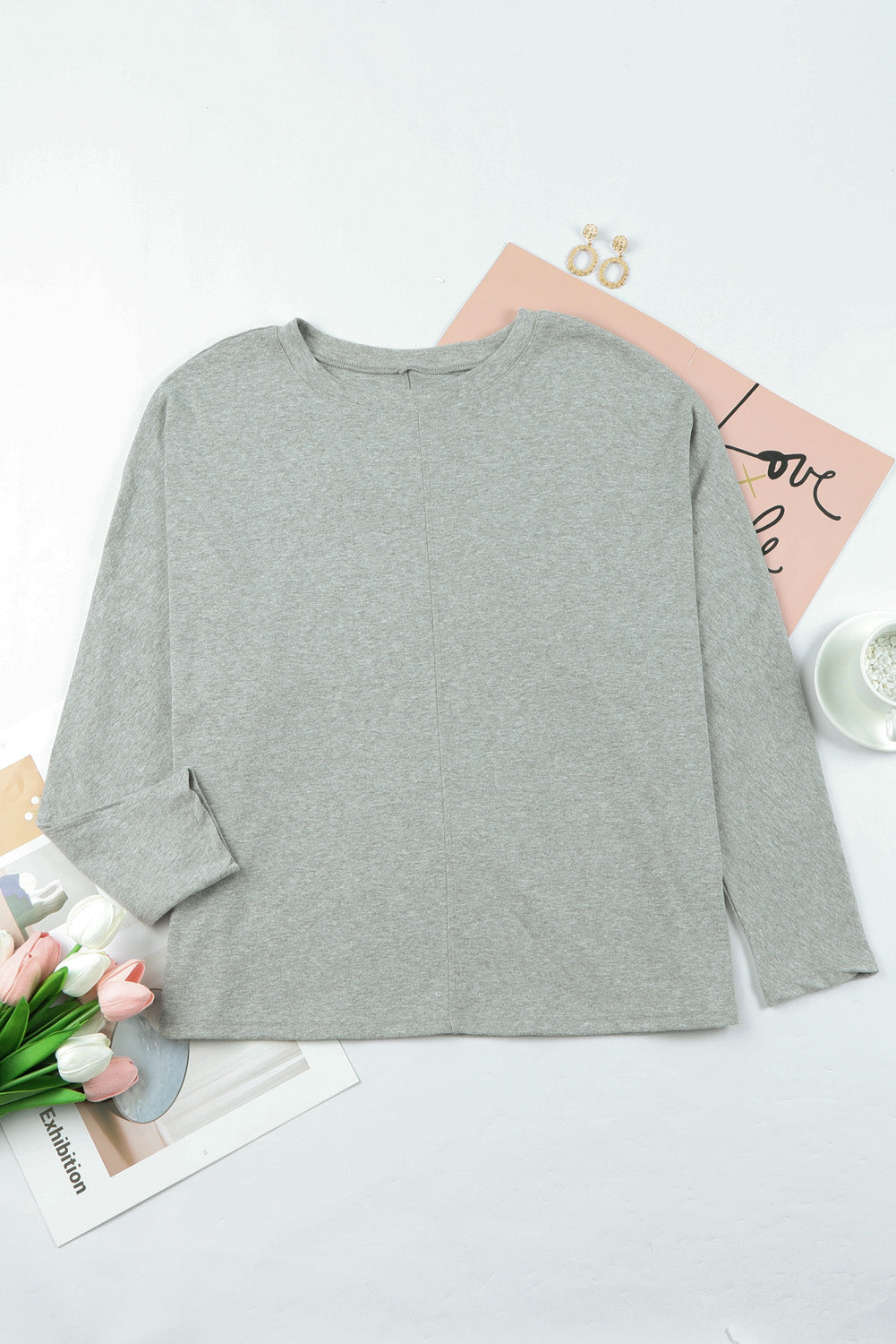 Top for Women Solid Patchwork Long-Sleeve