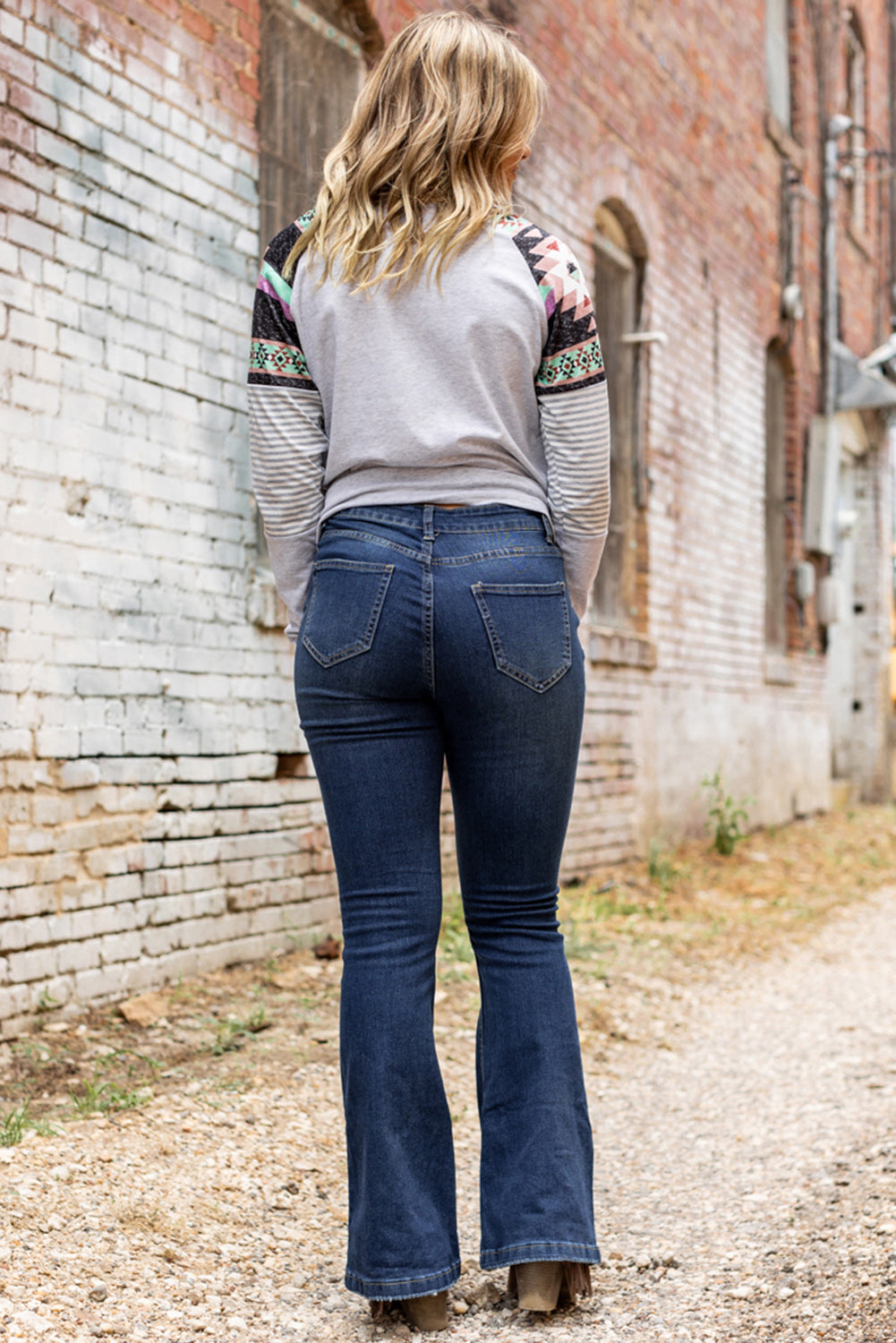 Women's Jeans with Distressed Flare Bottom Washed