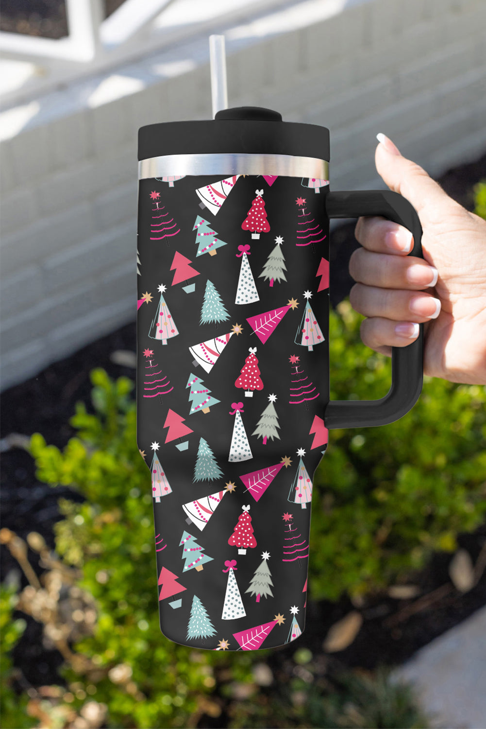 Cartoon Christmas Tree Printed Thermos Cup 40oz Style