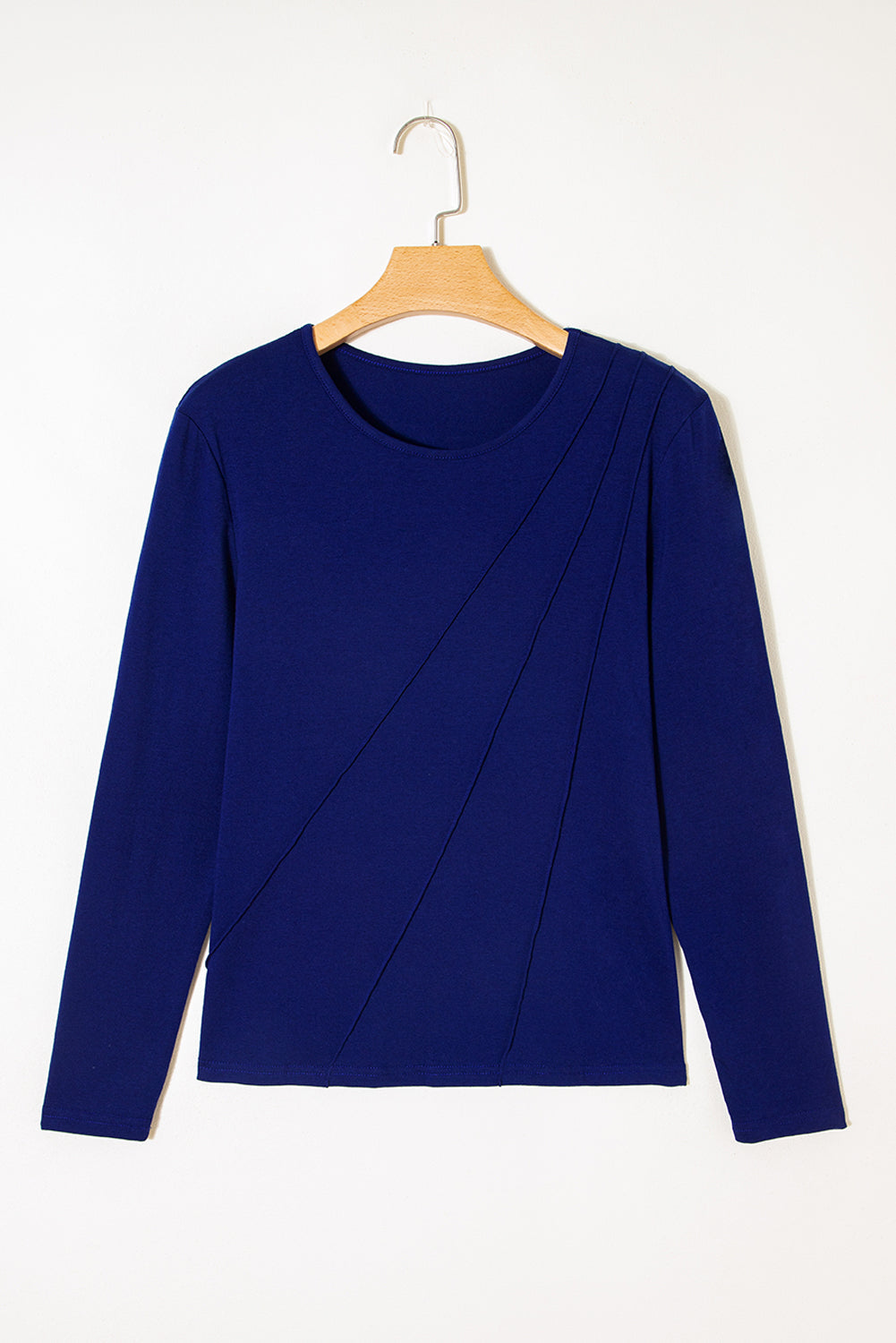 Detail Asymmetric Seam Solid Long-Sleeved Top
