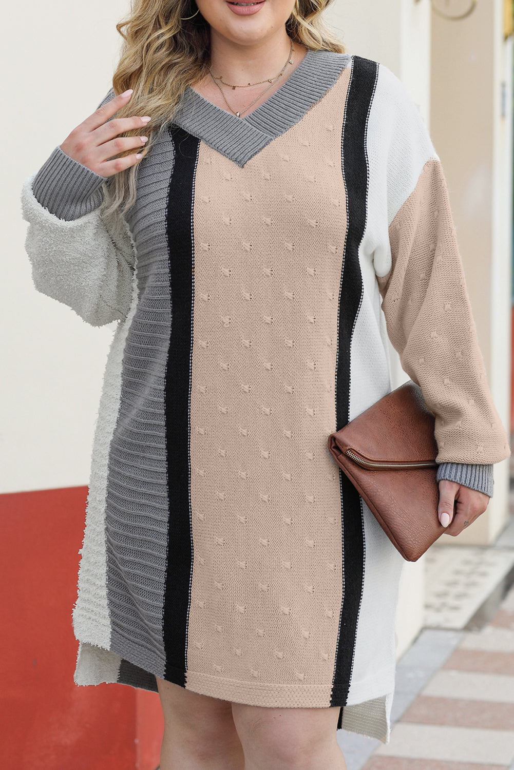 Women's Dress with Plus Size Sweater Mixed Boucl