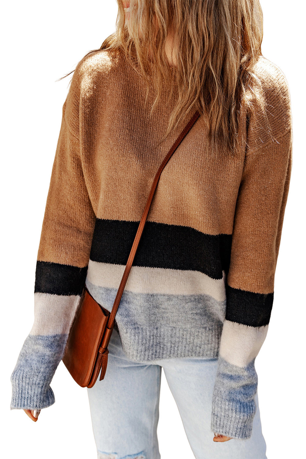 Women's Knit Sweater with Striped Rib-Knitted