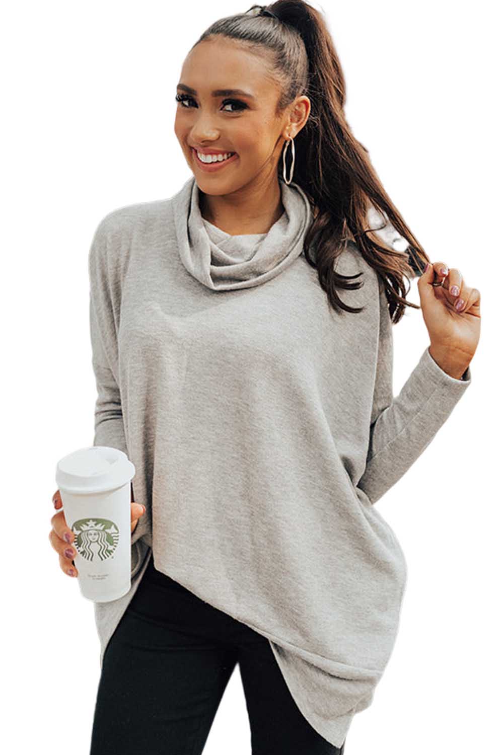 Women's Top Featuring Shift Tunic Cowl Neck