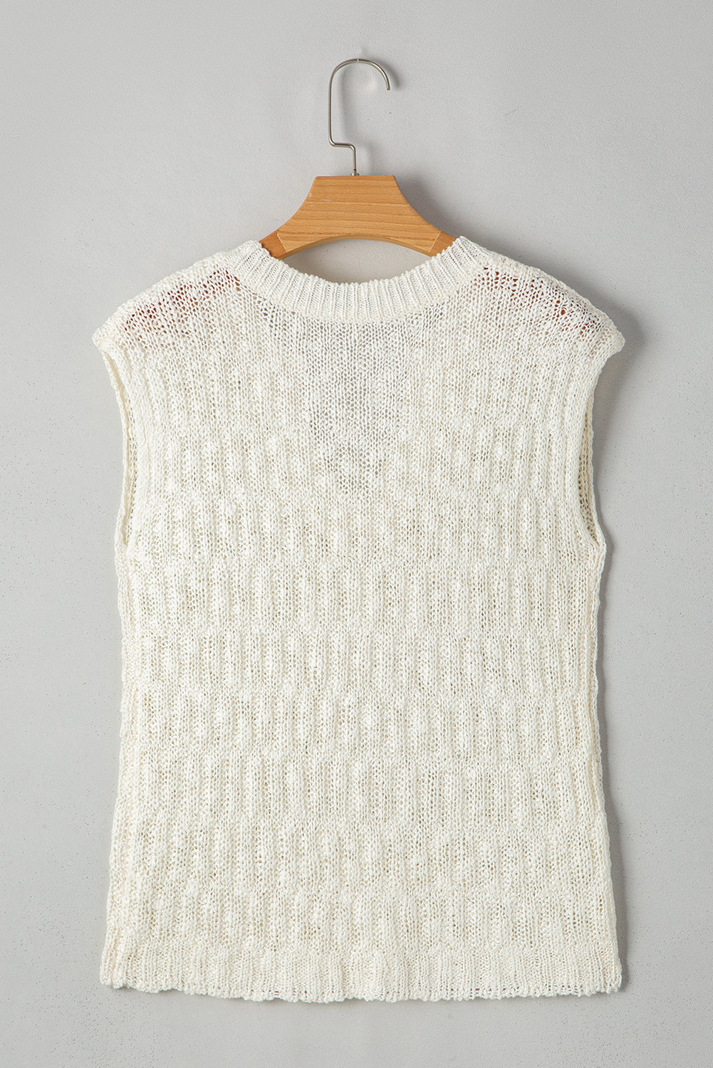 White Notched V Neck Short Sleeve Sweater