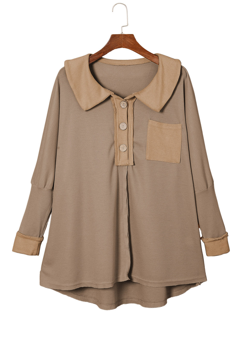 Top for Women Long-Sleeve Waffle Knitted