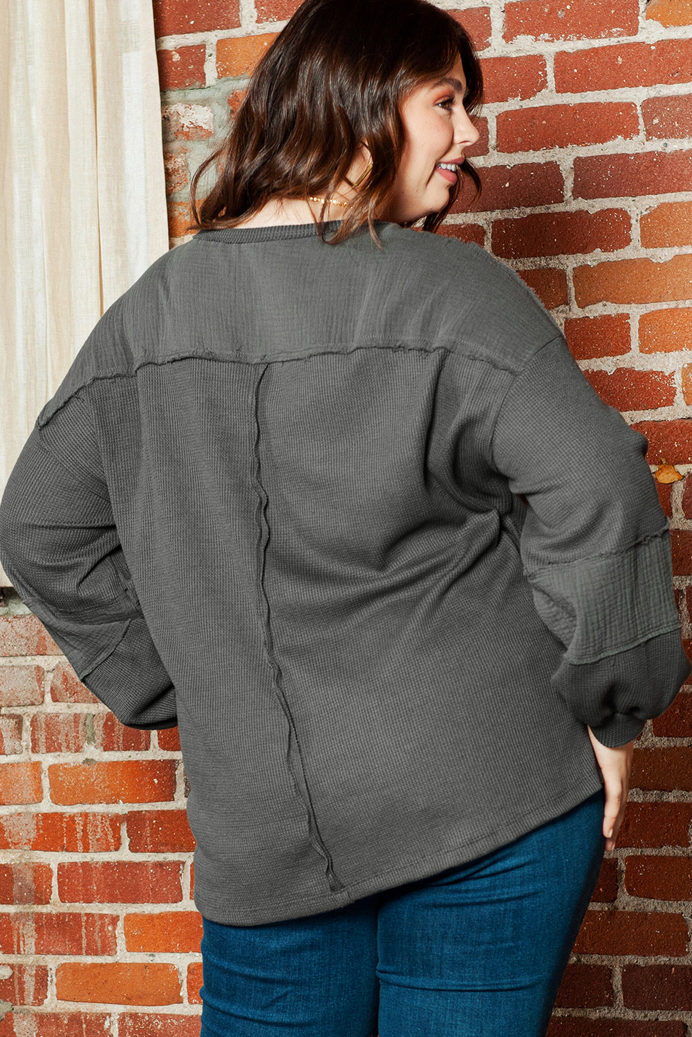 Women's Top Featuring Crinkle Patchwork Plus Size