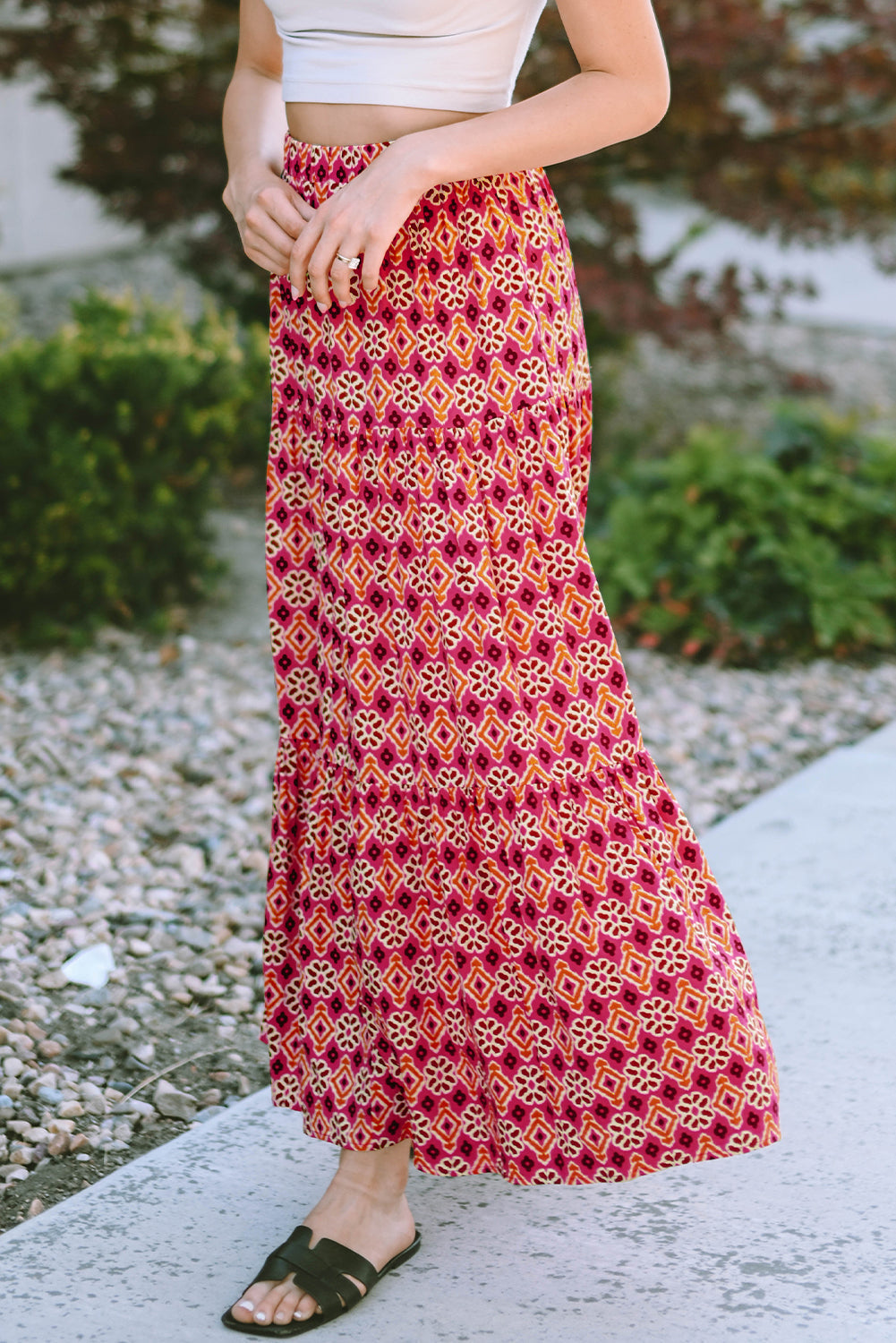 Skirt for Women Print Layered Maxi Vintage Bohemian Floral-Print