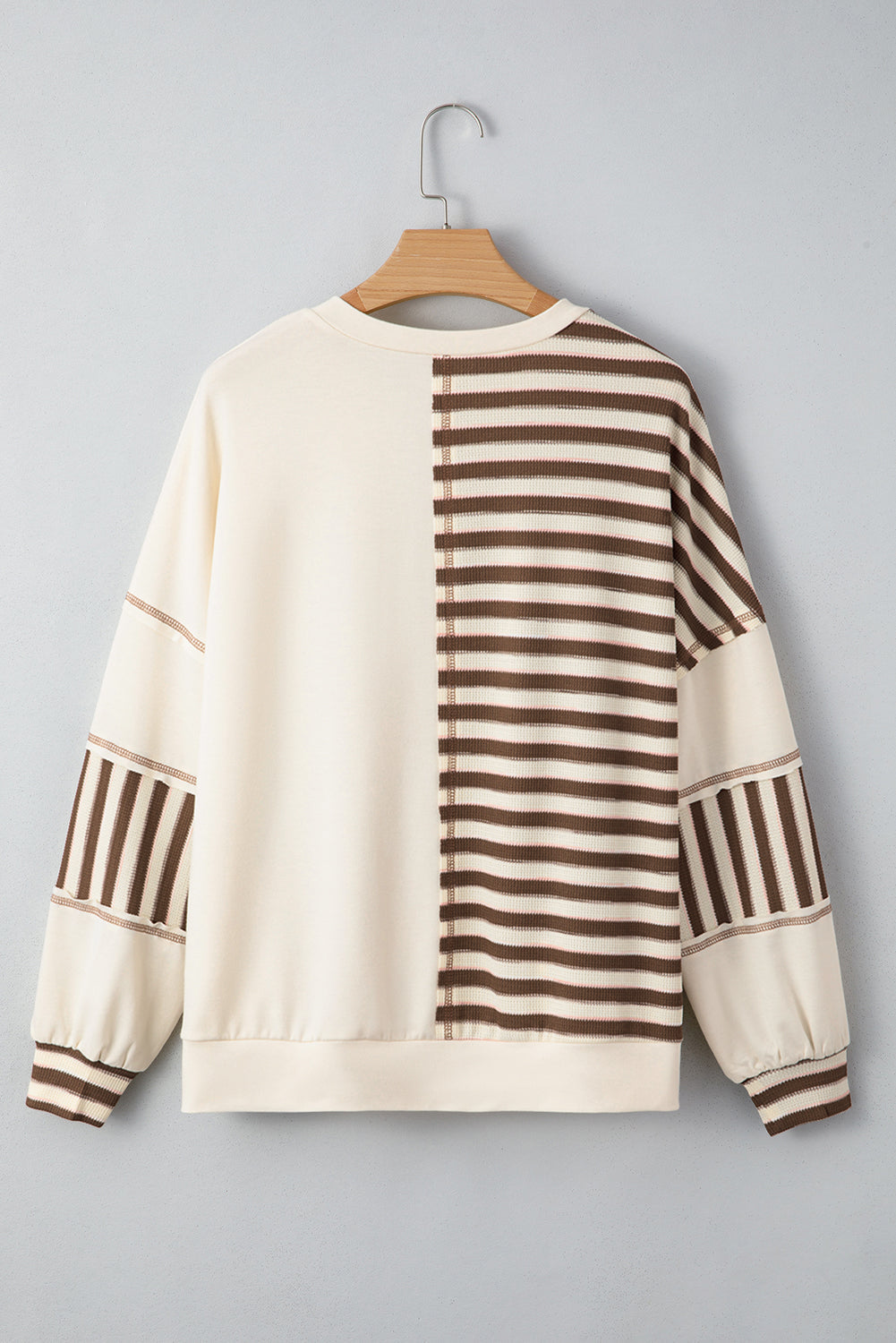 Patchwork Stripe Colorblock Roomy Pullover Top in Khaki