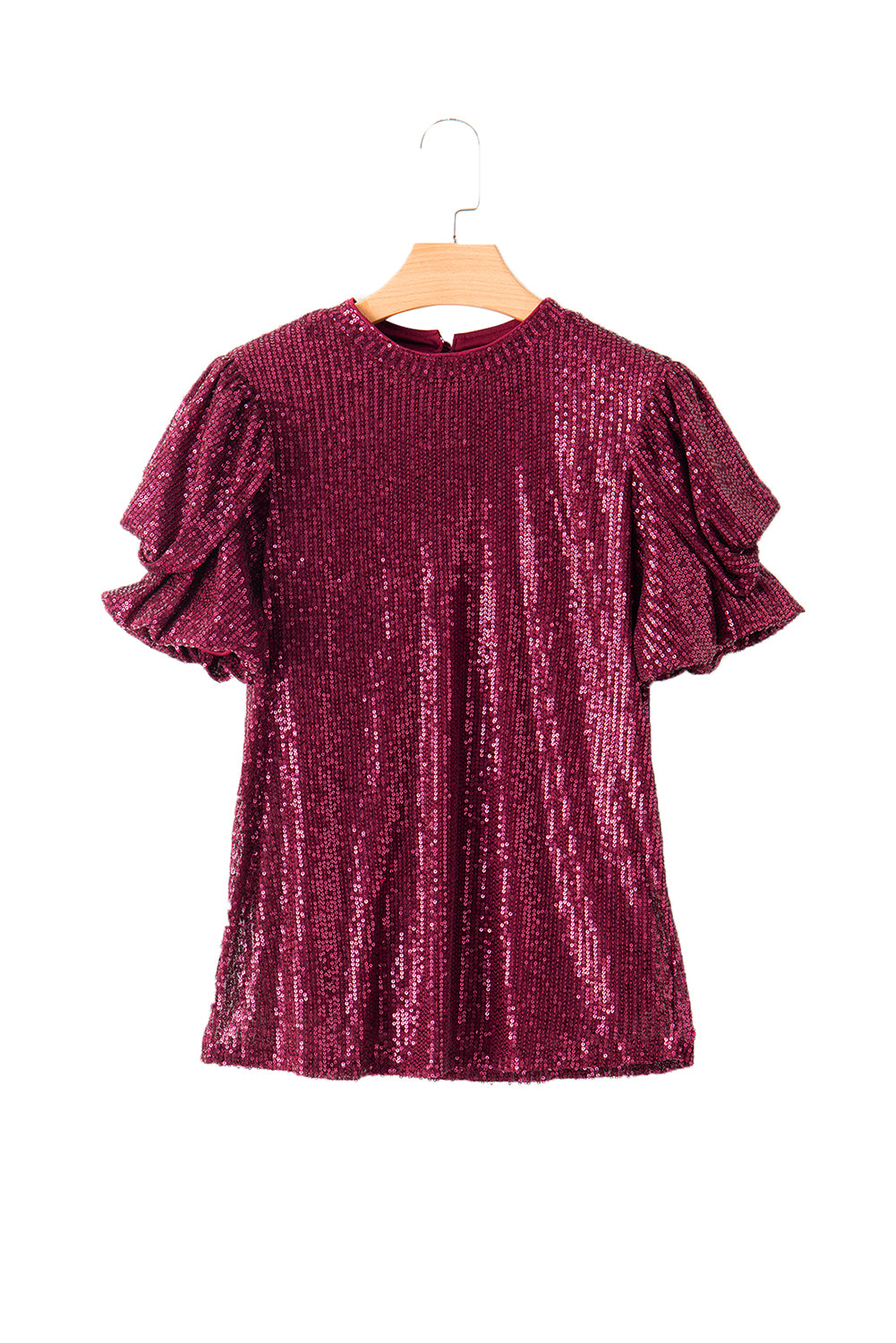 Women's Sleeve Sparkling Sequin Short Bubble Blouse
