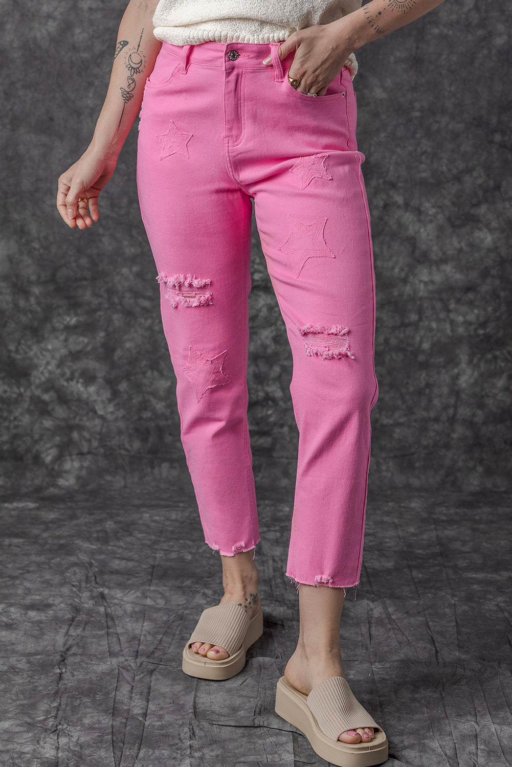 Women's Jeans Featuring Straight Leg Star Shape