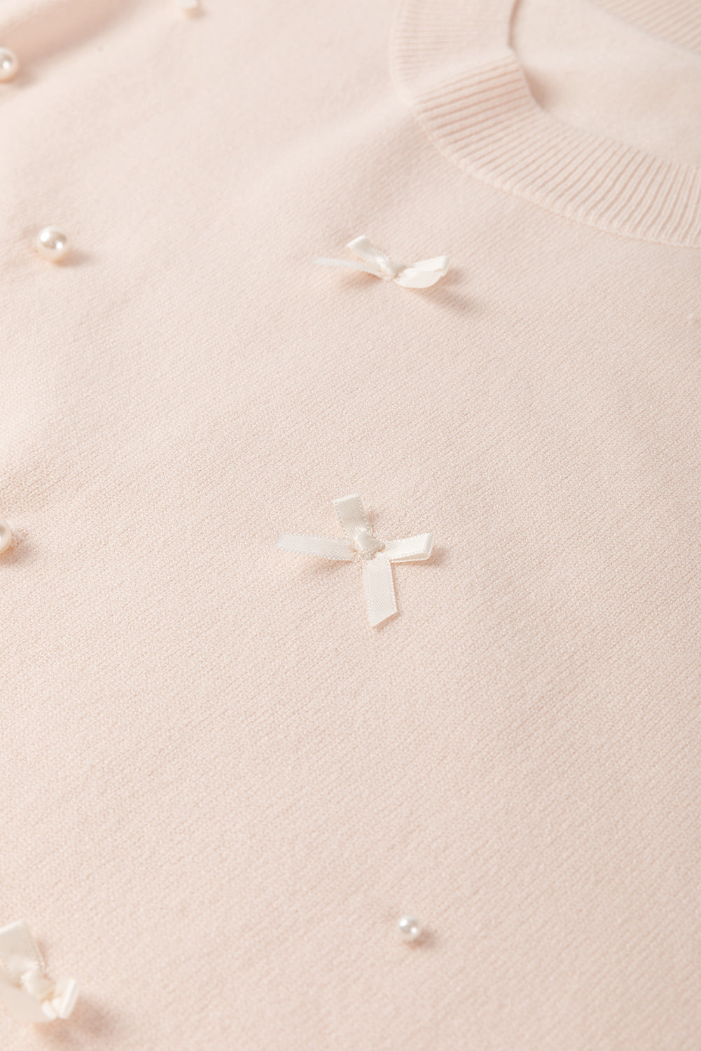 Polished Embellished Pearl Bow Dolman Short-Sleeved Knit Top
