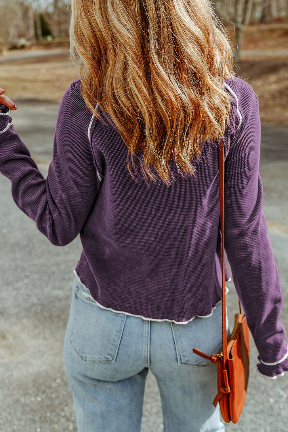 Textured Round-Neck Long-Sleeved Top Style