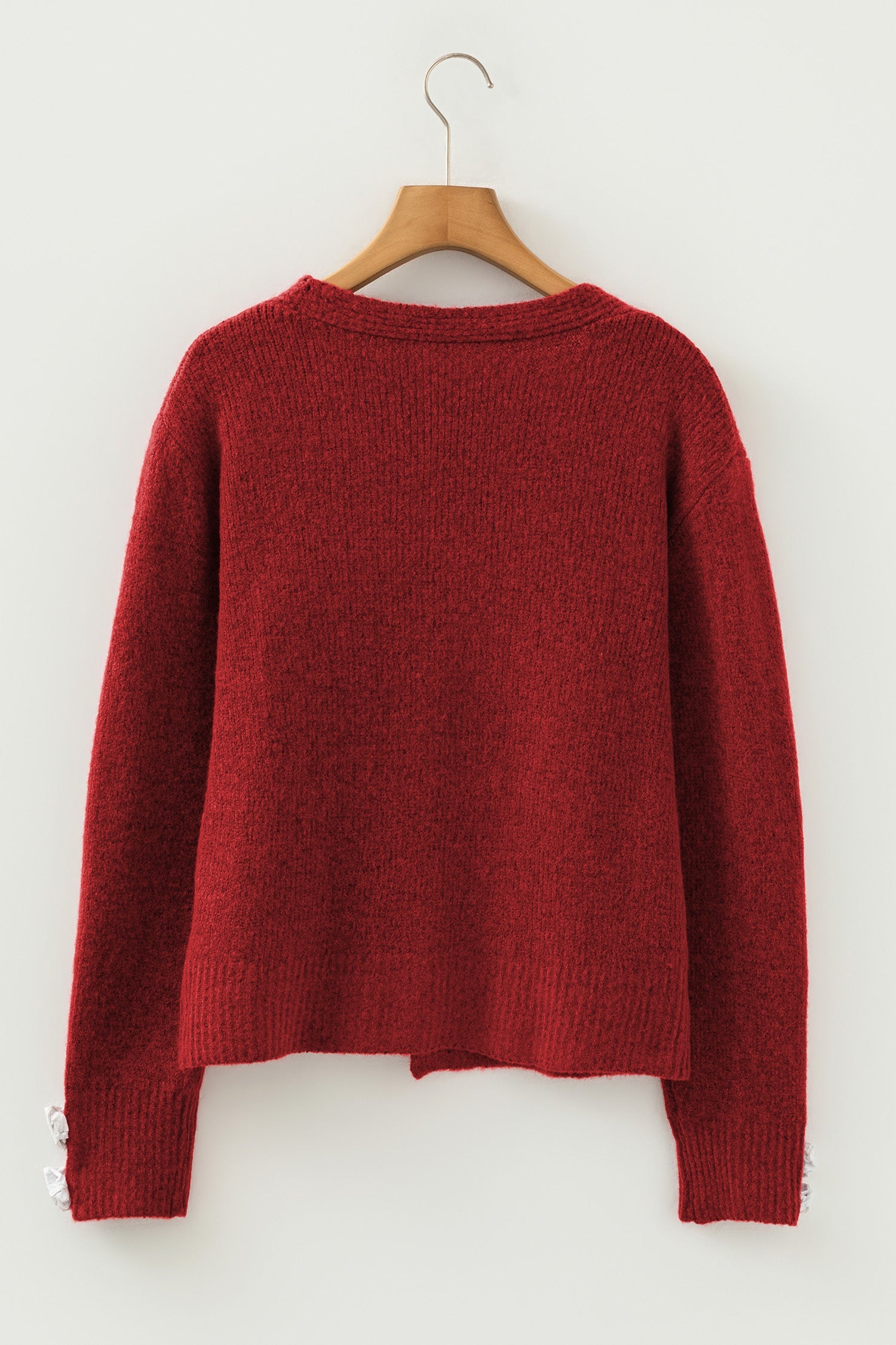 Heart V-Neck Metal Button Wool Cardigan Knit Top in Fiery Red
