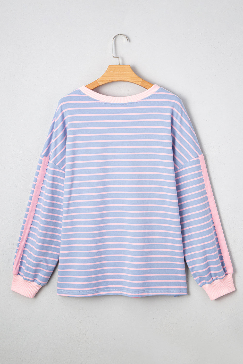 Stripe Trim Oversize Contrast Cotton Everyday Top in Sky Blue