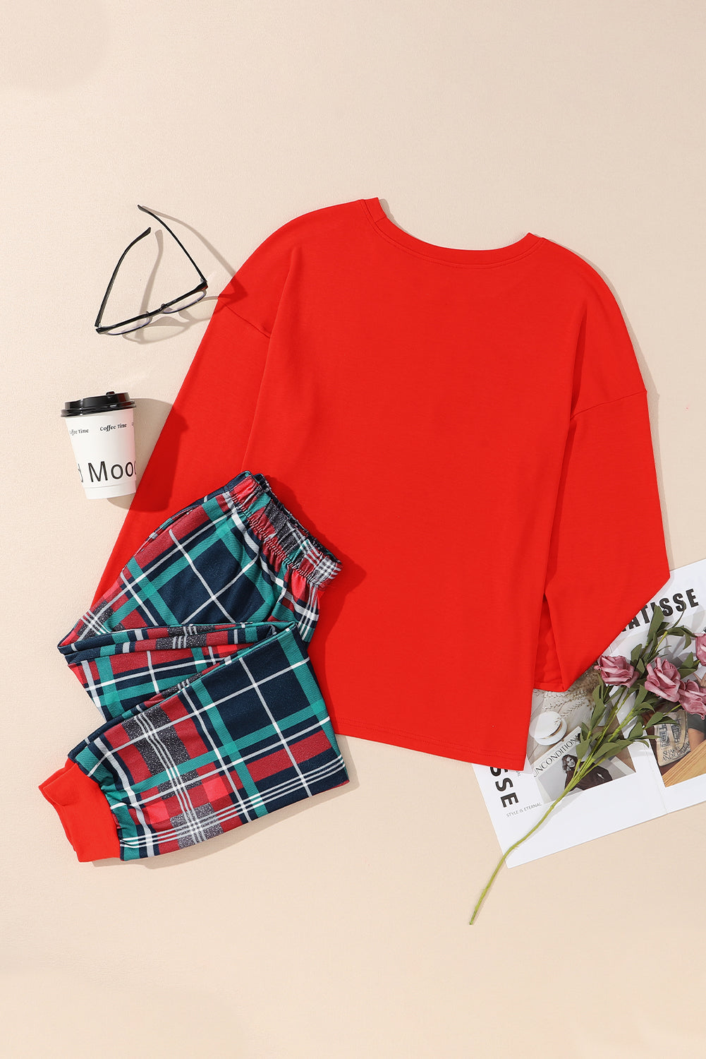 ALL IS BRIGHT Graphic Christmas Plaid Pajamas Set