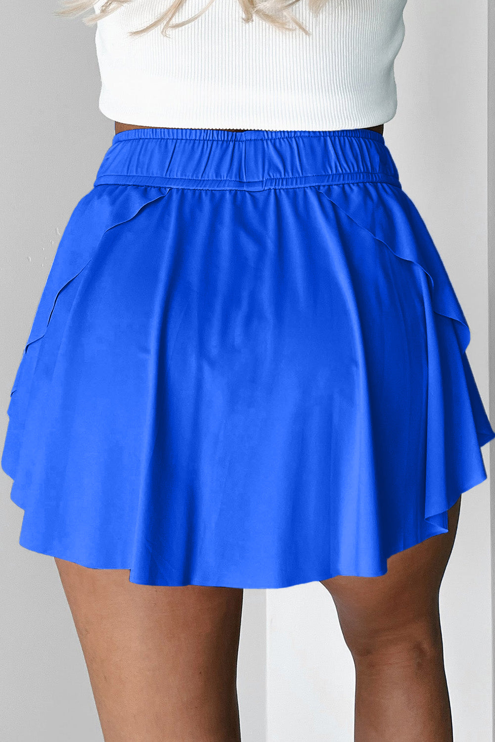 Drawcord Elastic Waistband Lined Tennis Skorts in Sky Blue