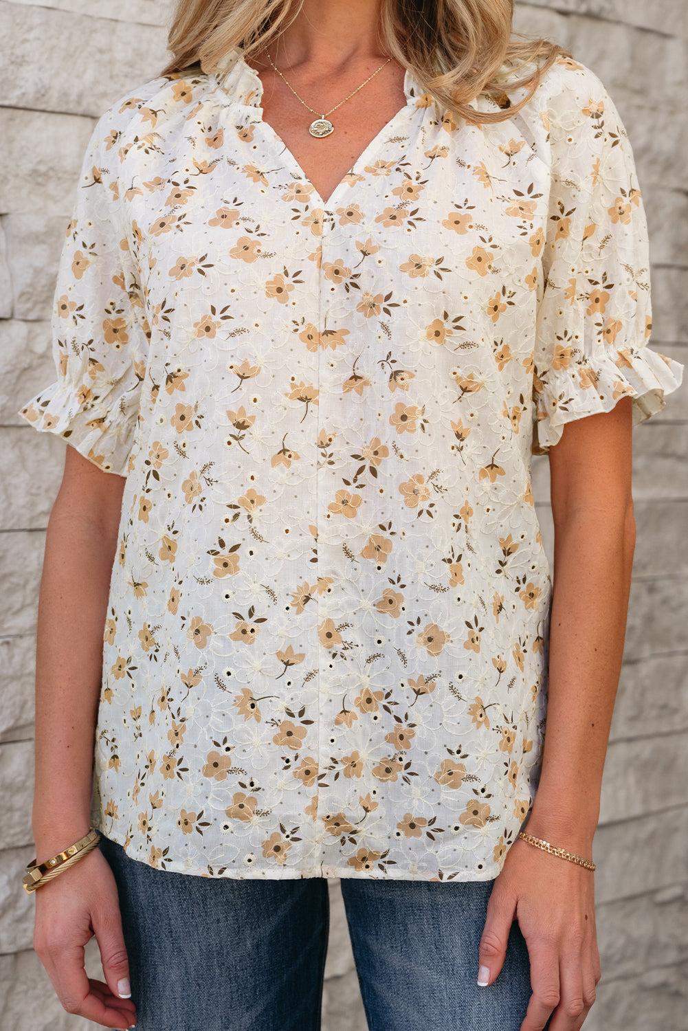 White Floral Eyelet Embroidered Blouse