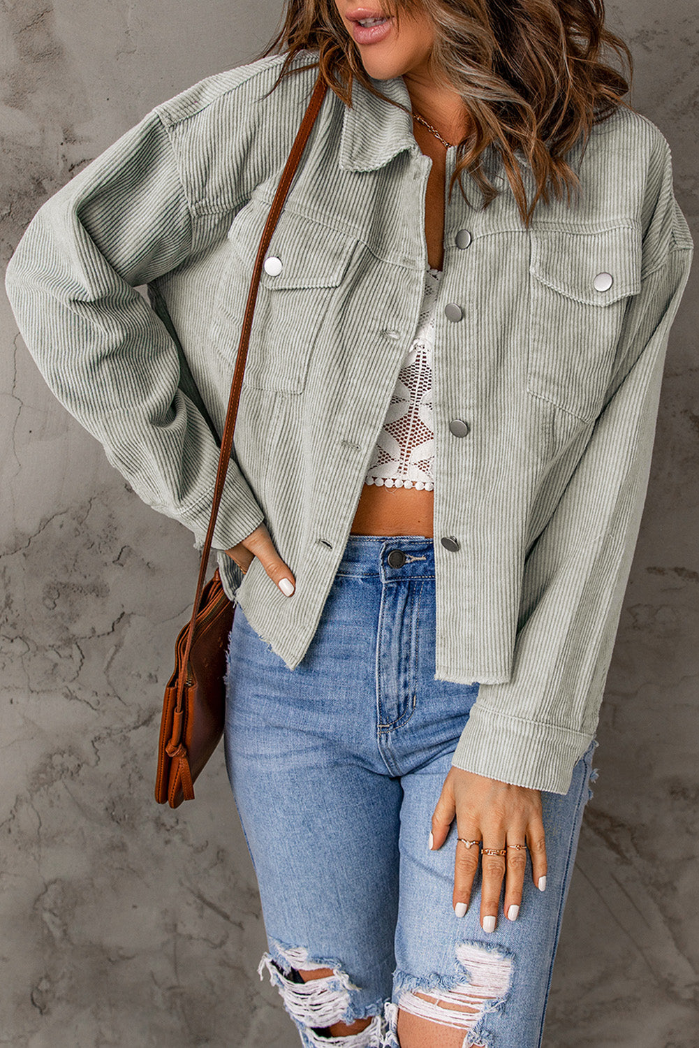 Women's Jacket with Raw-Edge Flap Cropped