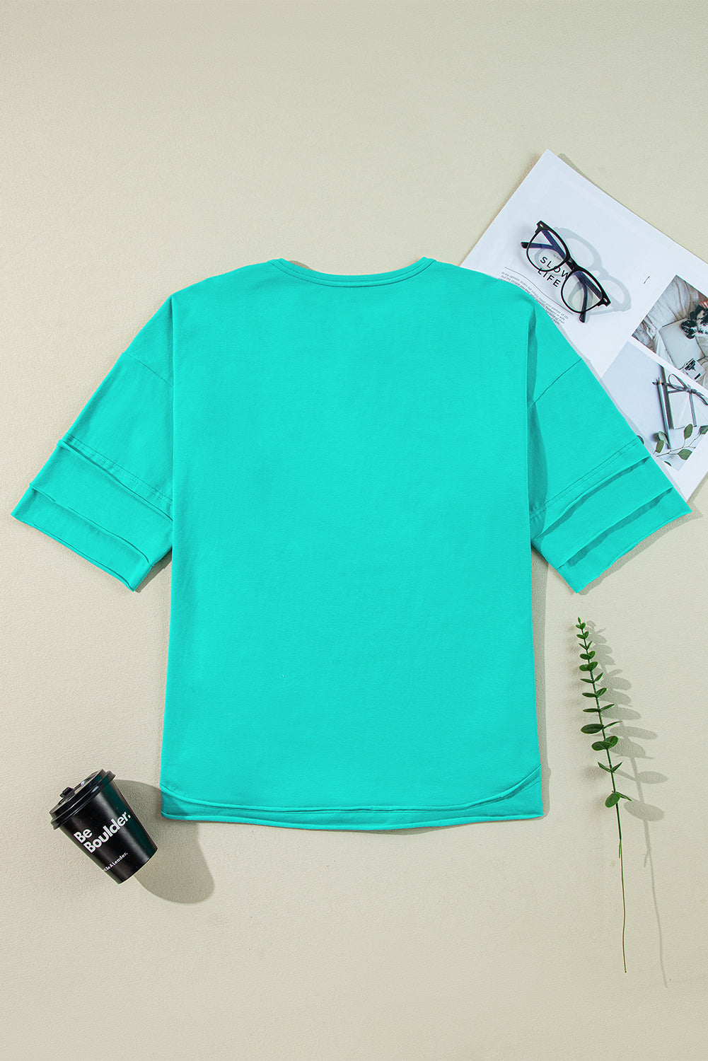 Mint Green Half Sleeve Buttons Henley Top