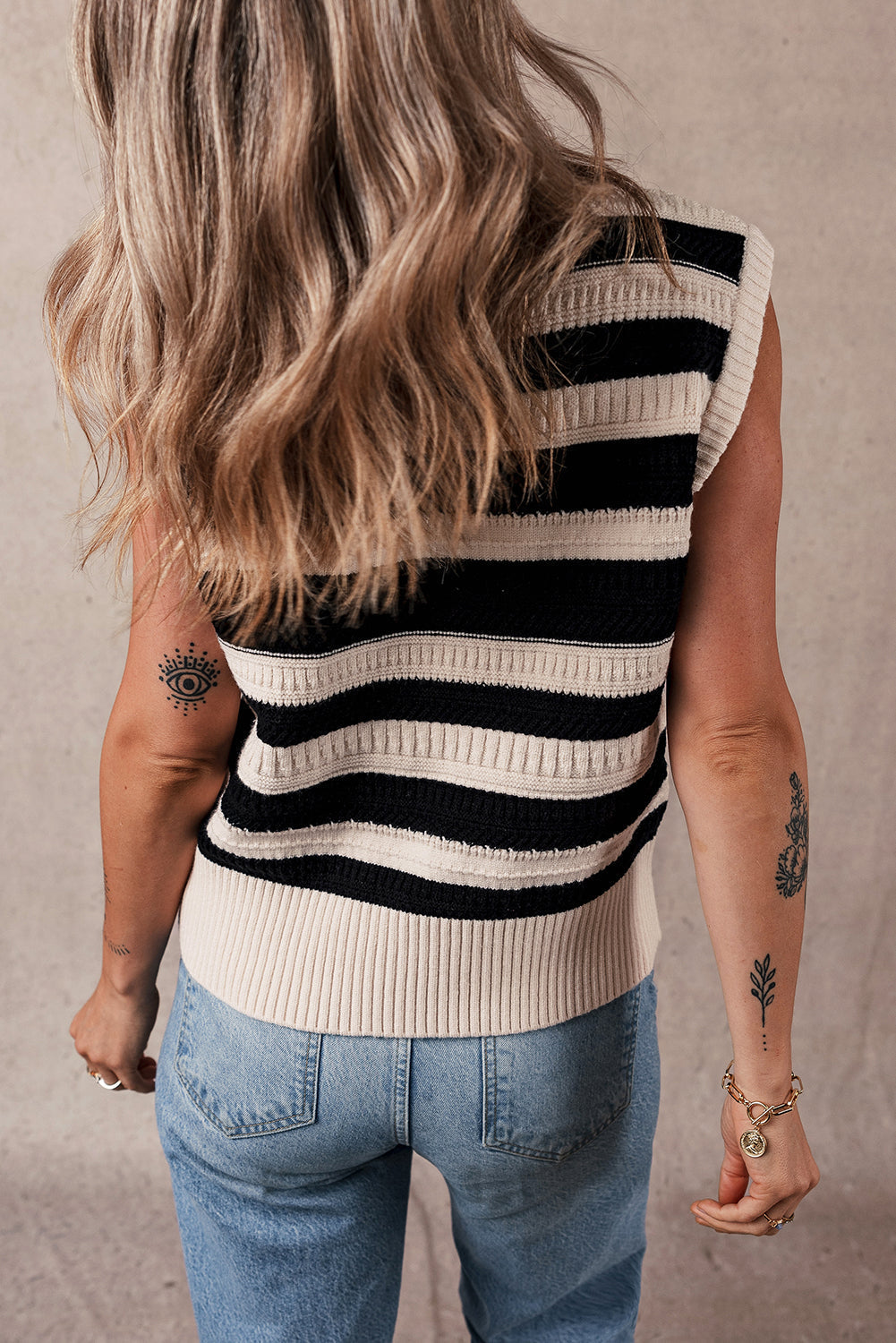 Women's Sweater Rib-Knitted Trim Knitted Vest