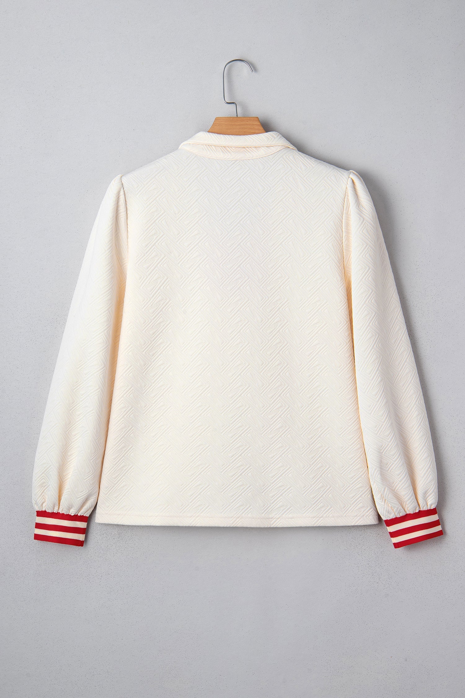 Contrast Textured Knit Striped Accent Zip Collar Pullover Top