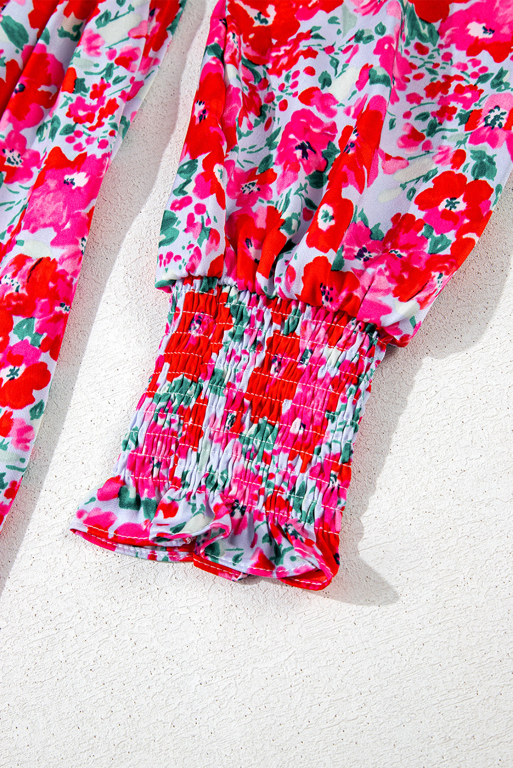 Floral Print Smocked Lantern Sleeve Tiered Maxi Dress