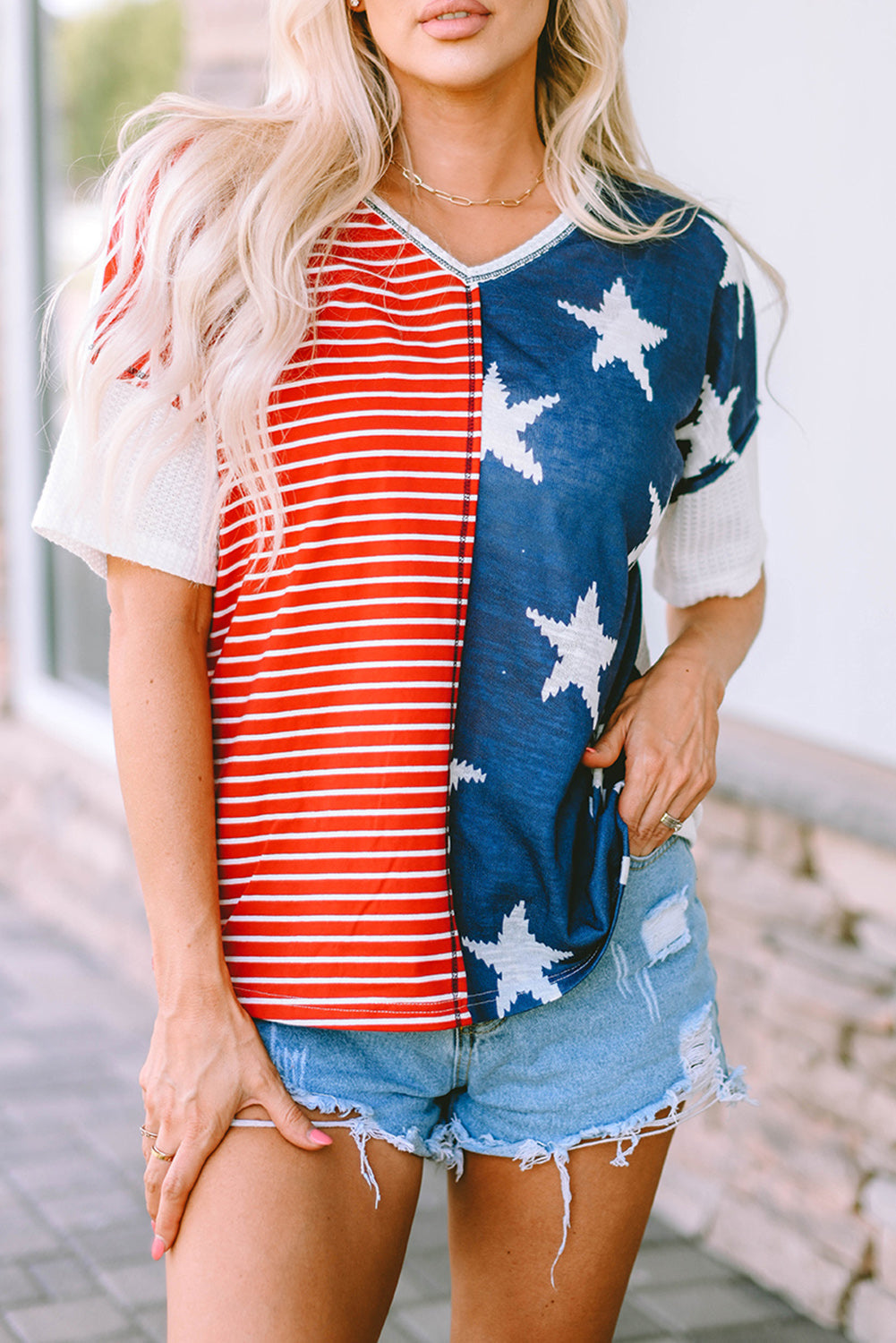 Women's Short Sleeves Stripes Knitted Top