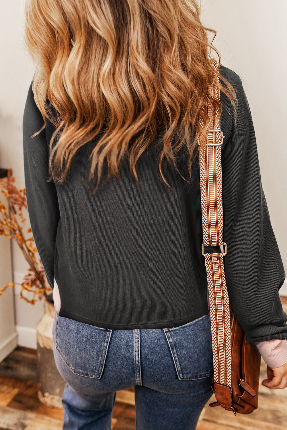 Women's Henley Top with Textured Contrast Stitching
