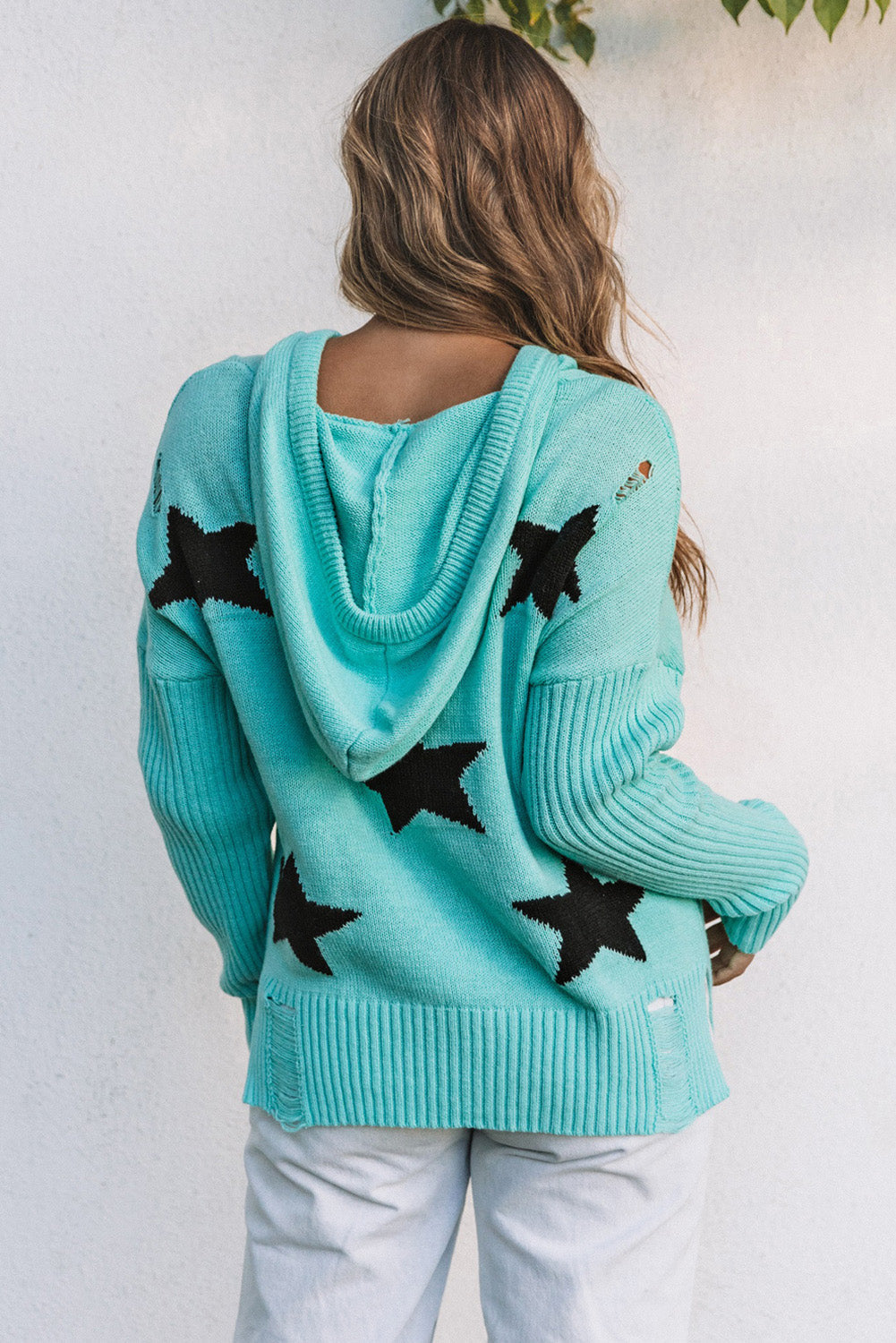 Women's Hooded Sweater with Star Pattern