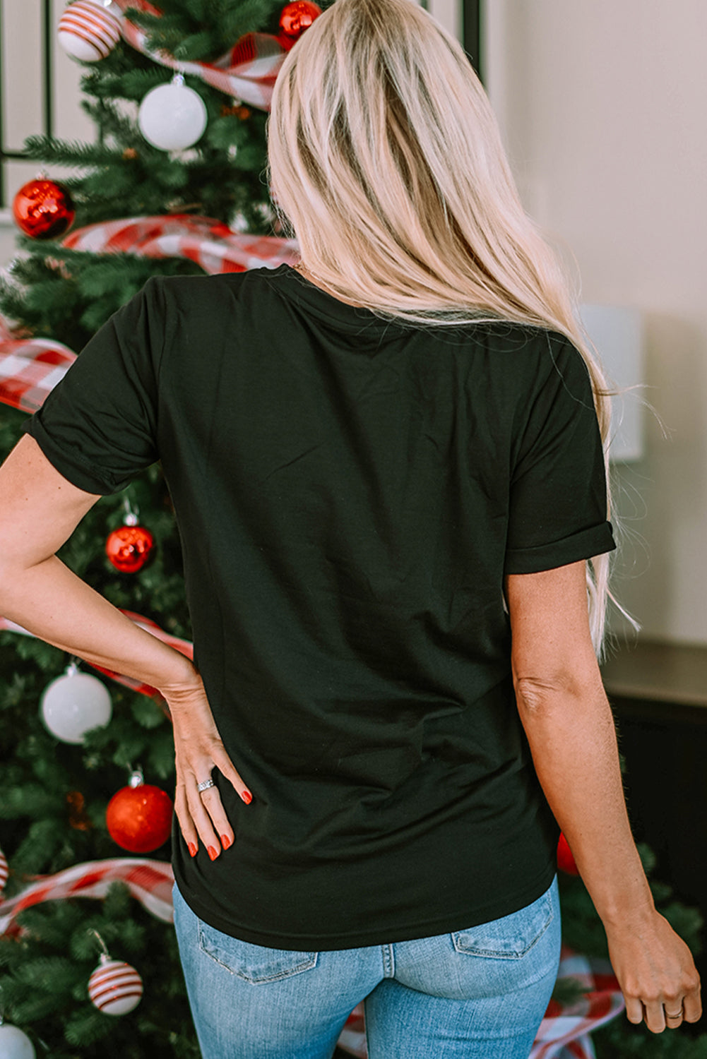 Women's MERRY and BRIGHT Crew Neck Graphic-Print Tee