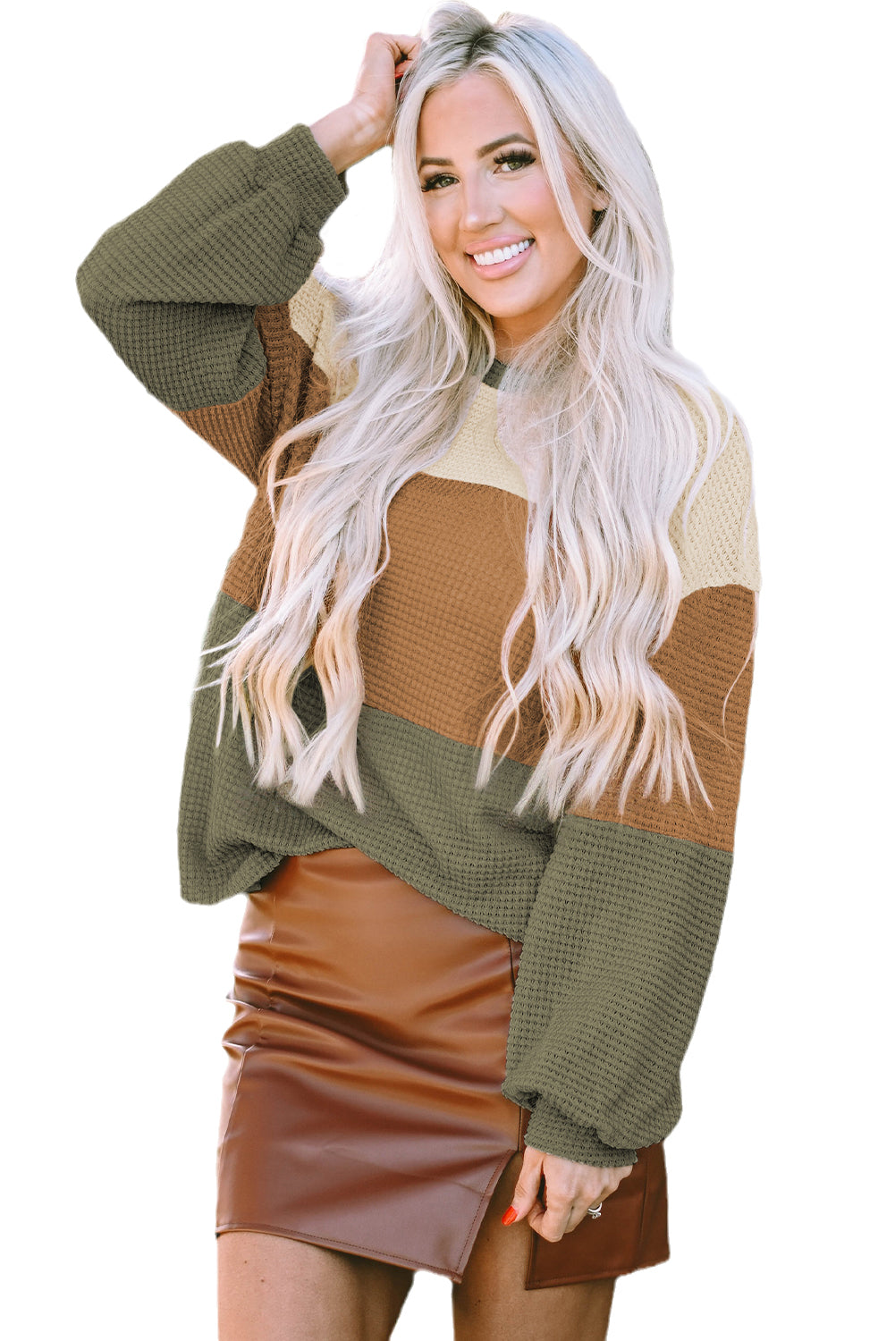 Women's Top Featuring Textured Bubble Sleeve Baggy