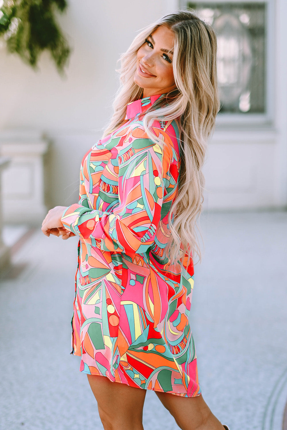 Women's Geometric Abstract Shirt Dress