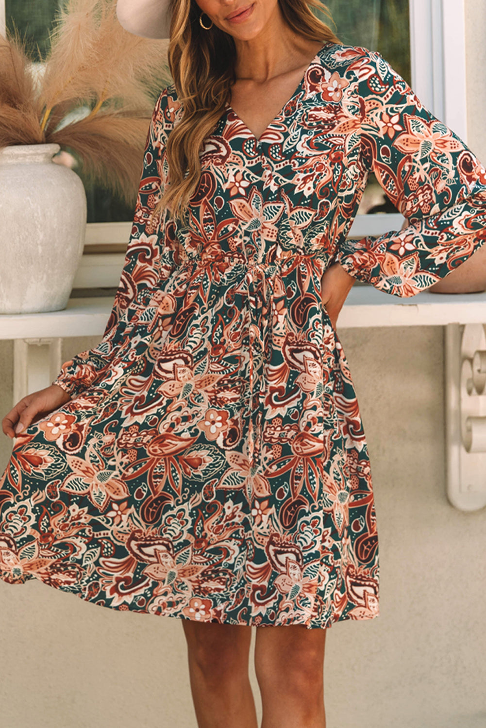 Women's Dress with Long-Sleeve Surplice Flowy