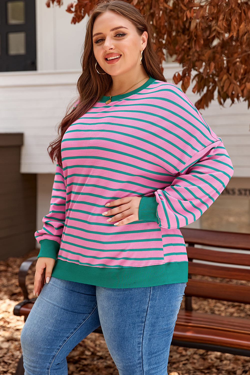Sweatshirt for Women Plus Size Waffle Knitted