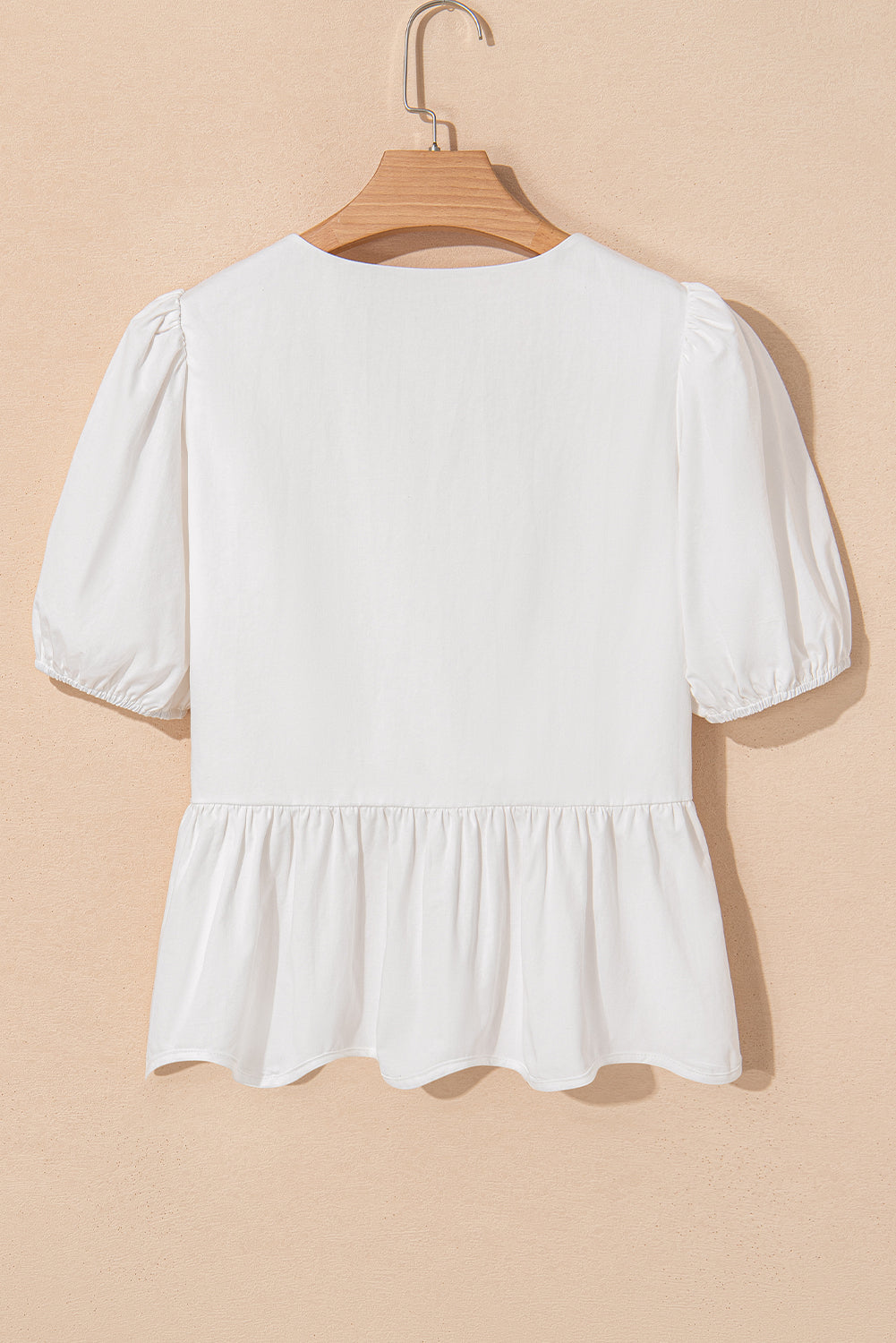 Bow Knot Decor Square Neck Puff Sleeve Peplum Top in White