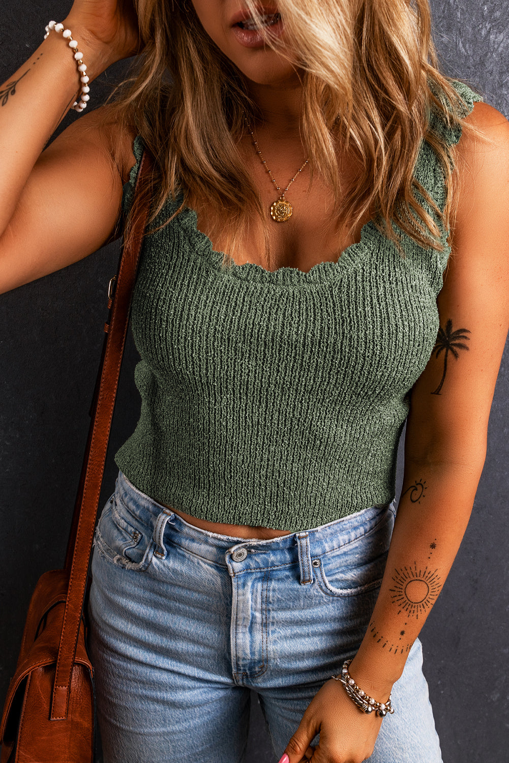 Vest for Women U Neck Scallop Trim Sweater