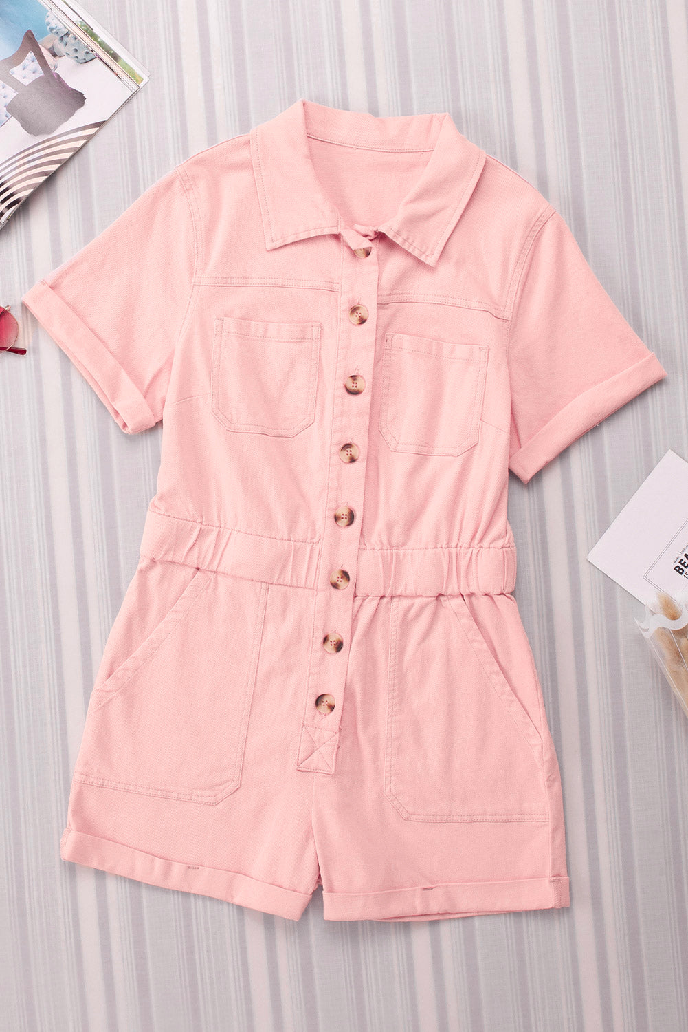 Women's Romper with Pocket-Detail Button Down Denim