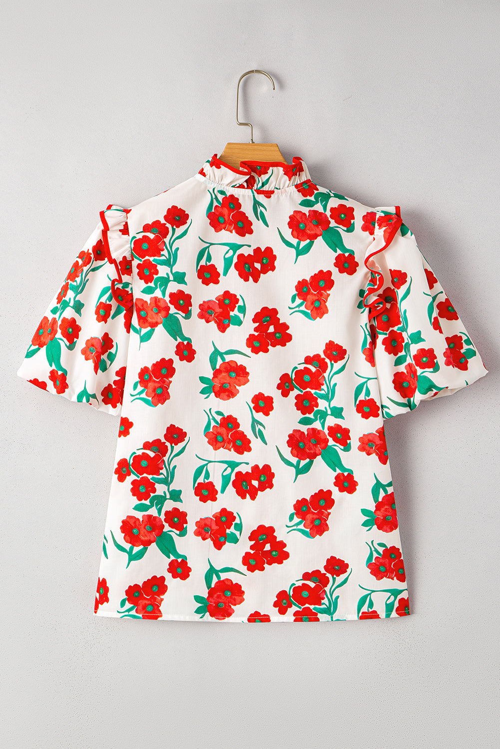 Ruffled Puff Floral-Print Puff Sleeve Refined Summer Shirt